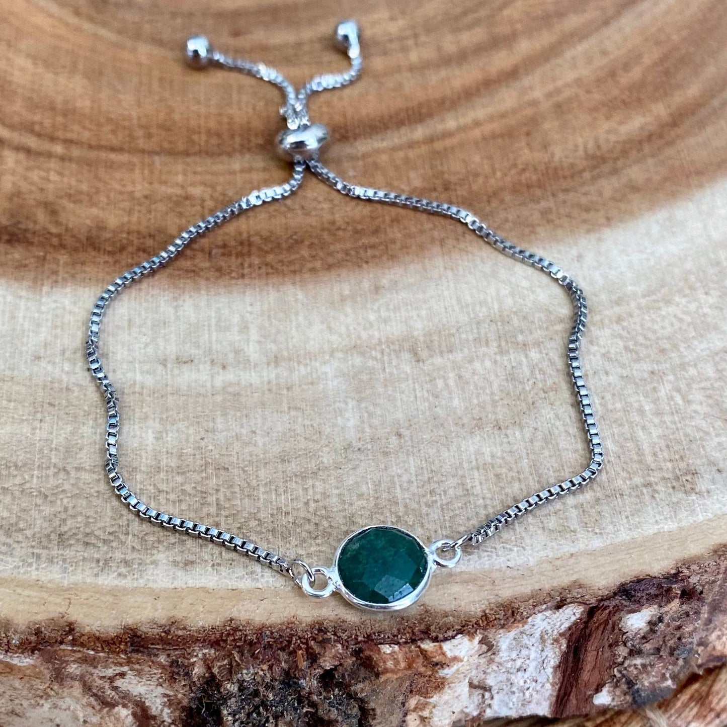 Dainty Silver Emerald Bracelet