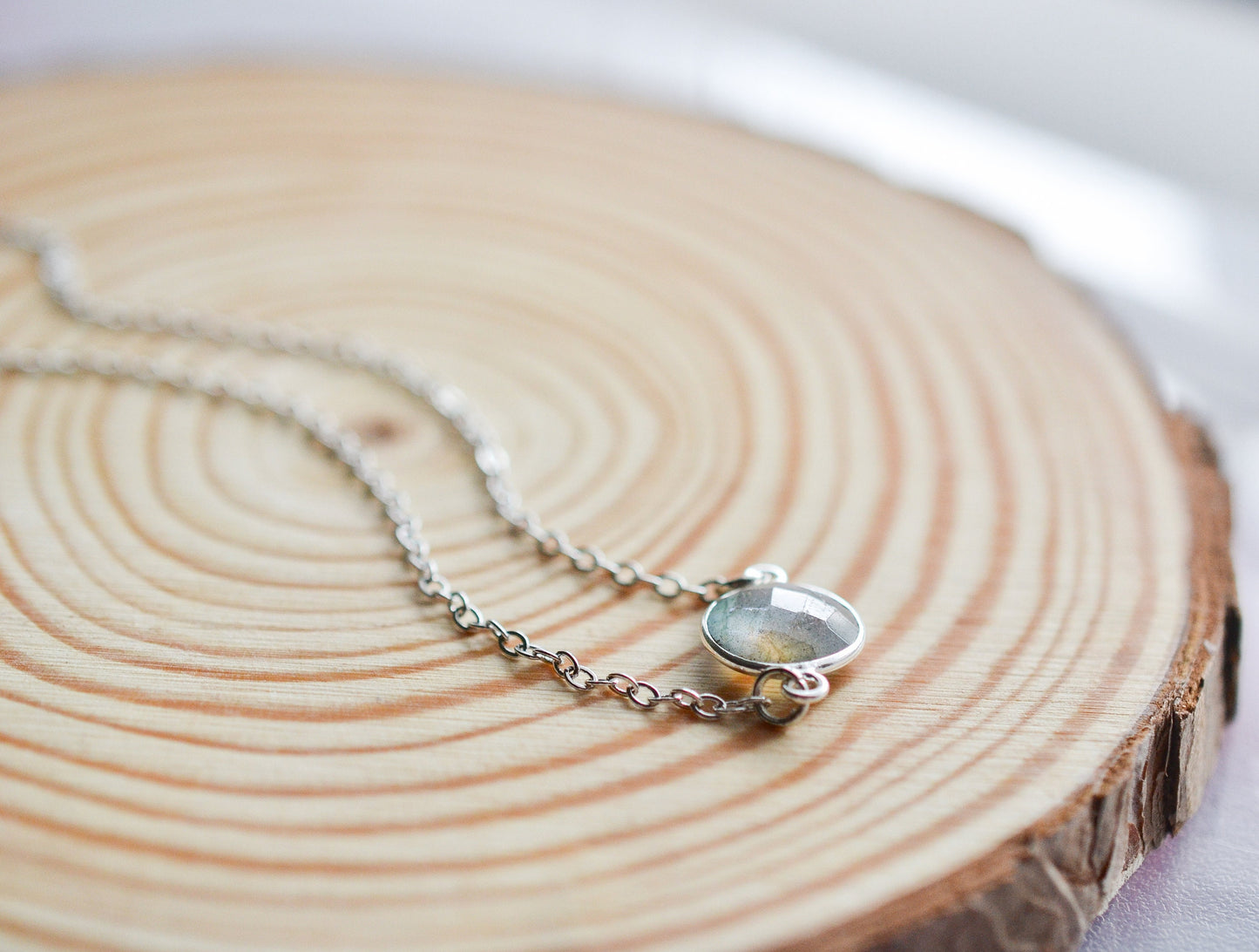 Dainty Labradorite Silver Choker Necklace