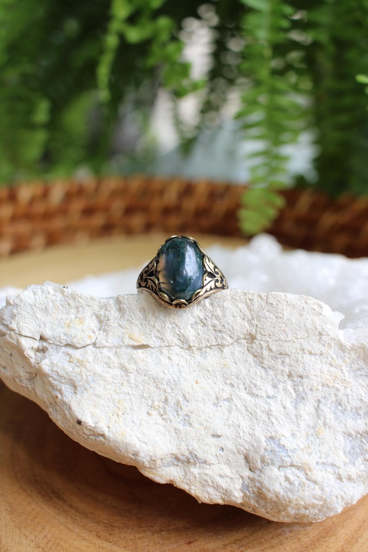 Moss Agate Adjustable Gemstone Ring