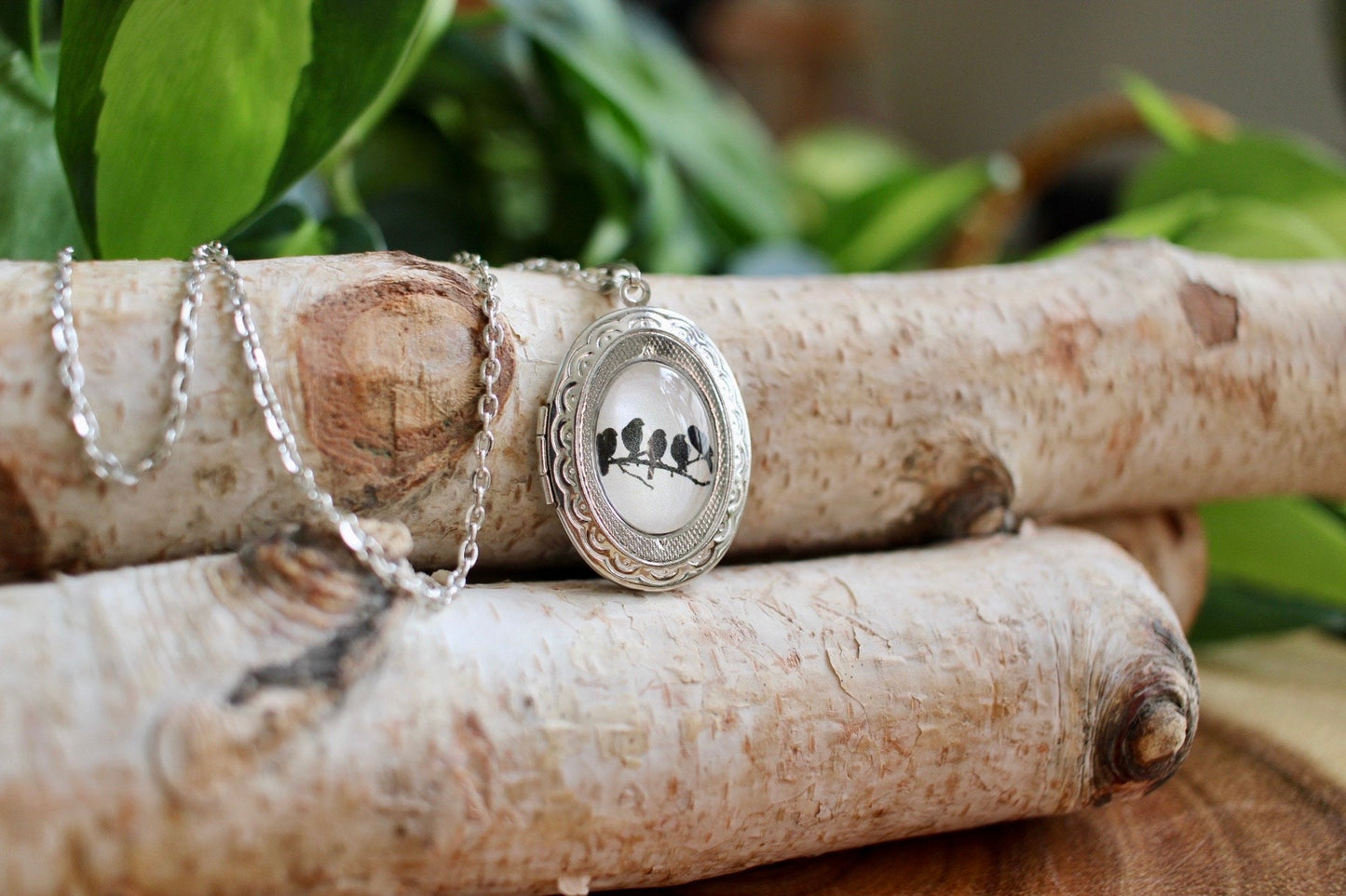 Birds on a Tree Branch Locket Necklace