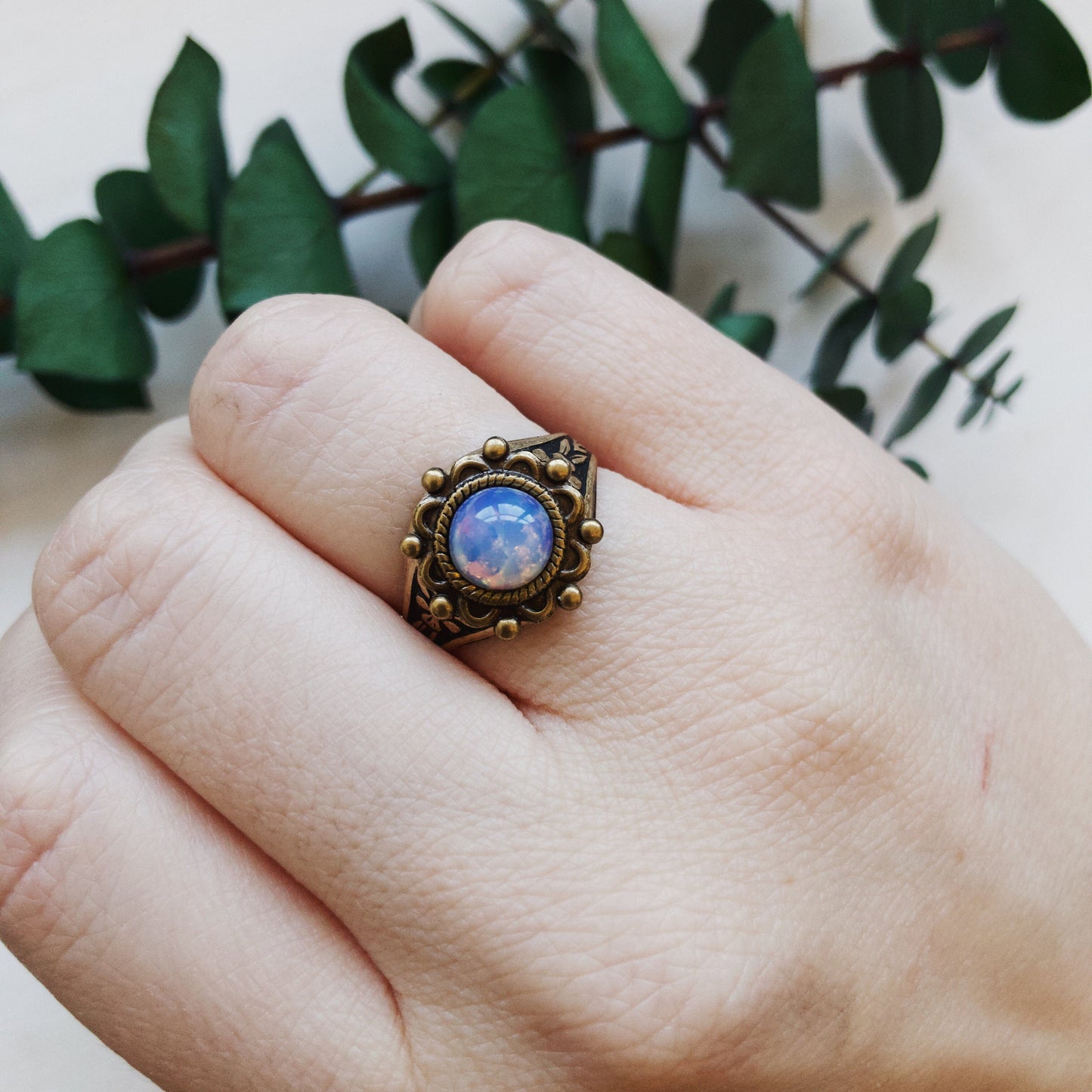 Pink Fire Opal Vintage Style Boho Ring