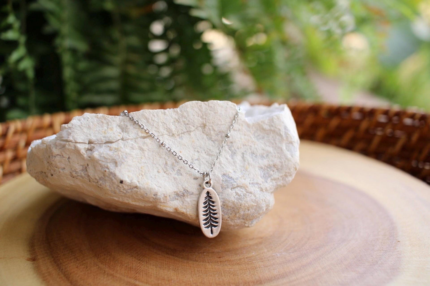 Dainty Silver Pine Tree Charm Necklace