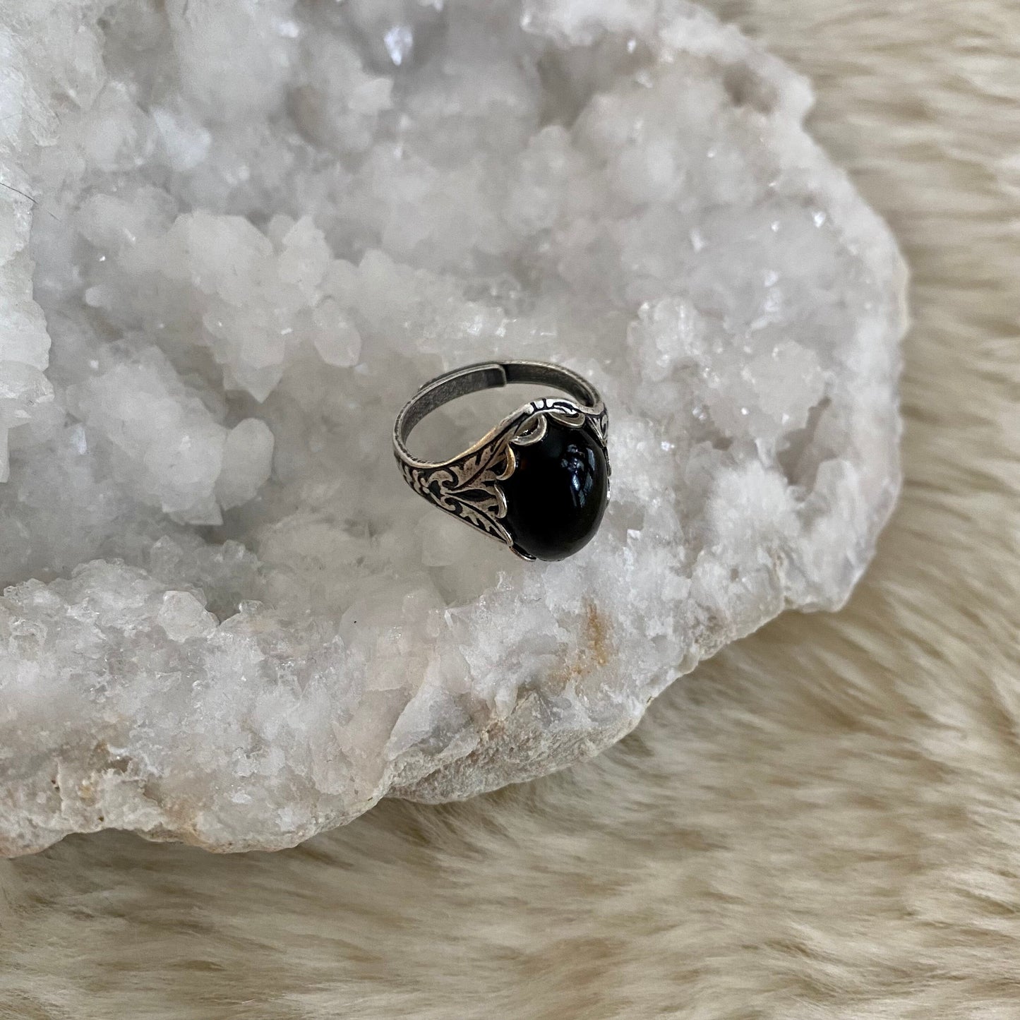 Black Onyx Ring, Protection Stone Ring, Gothic Jewelry, Gift for Girlfriend