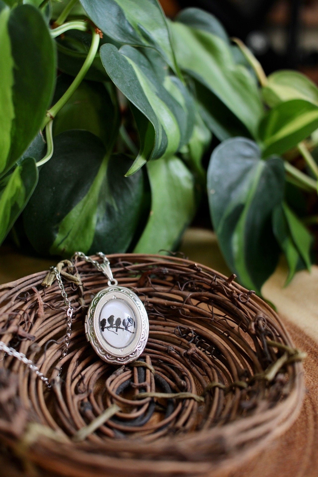 Birds on a Tree Branch Locket Necklace