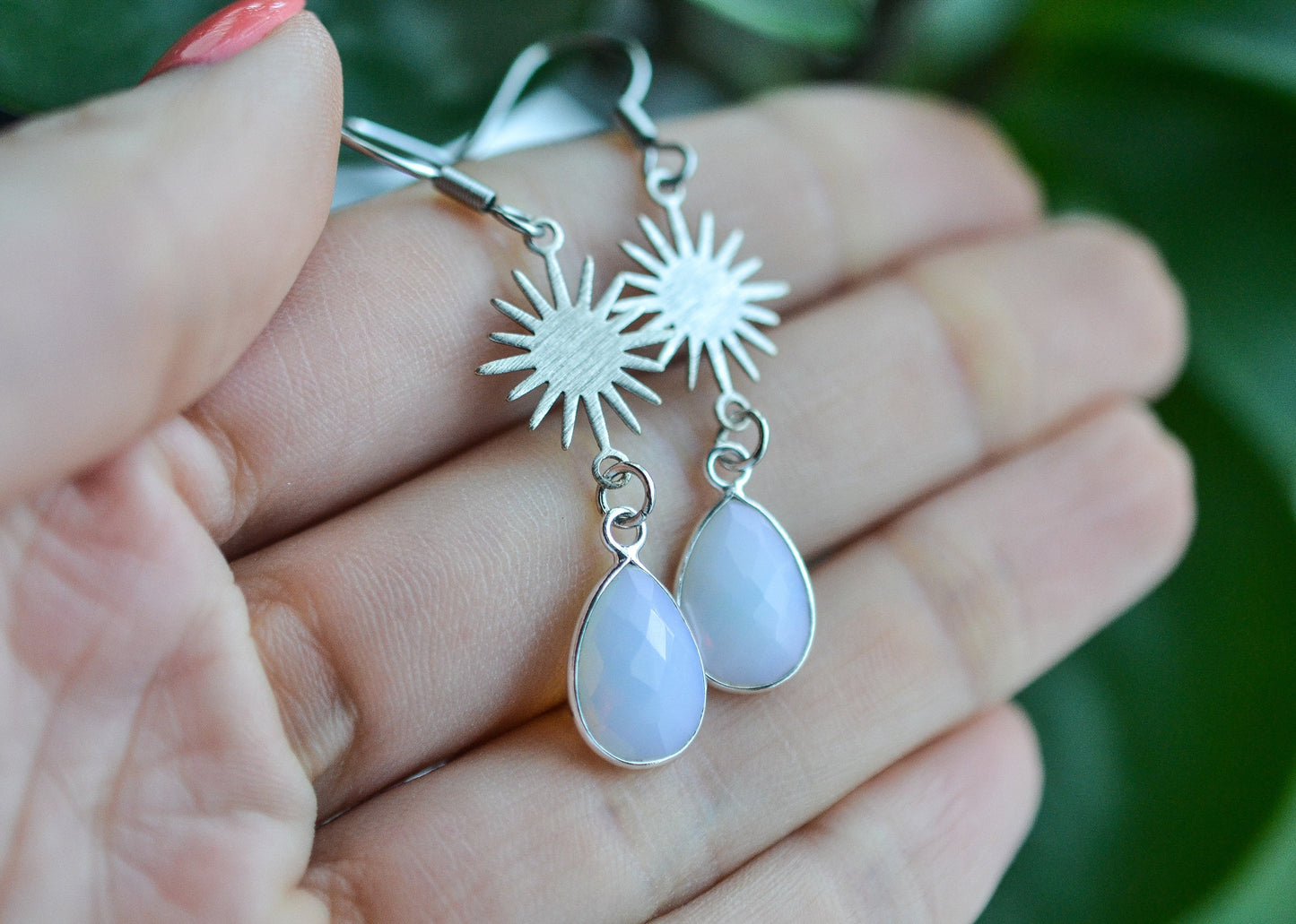 Opalite Silver Sun Dangle Earrings