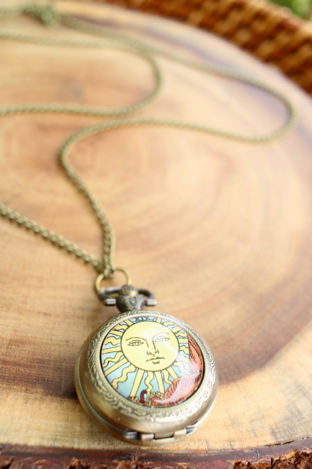Sun Tarot Pocket Watch Necklace