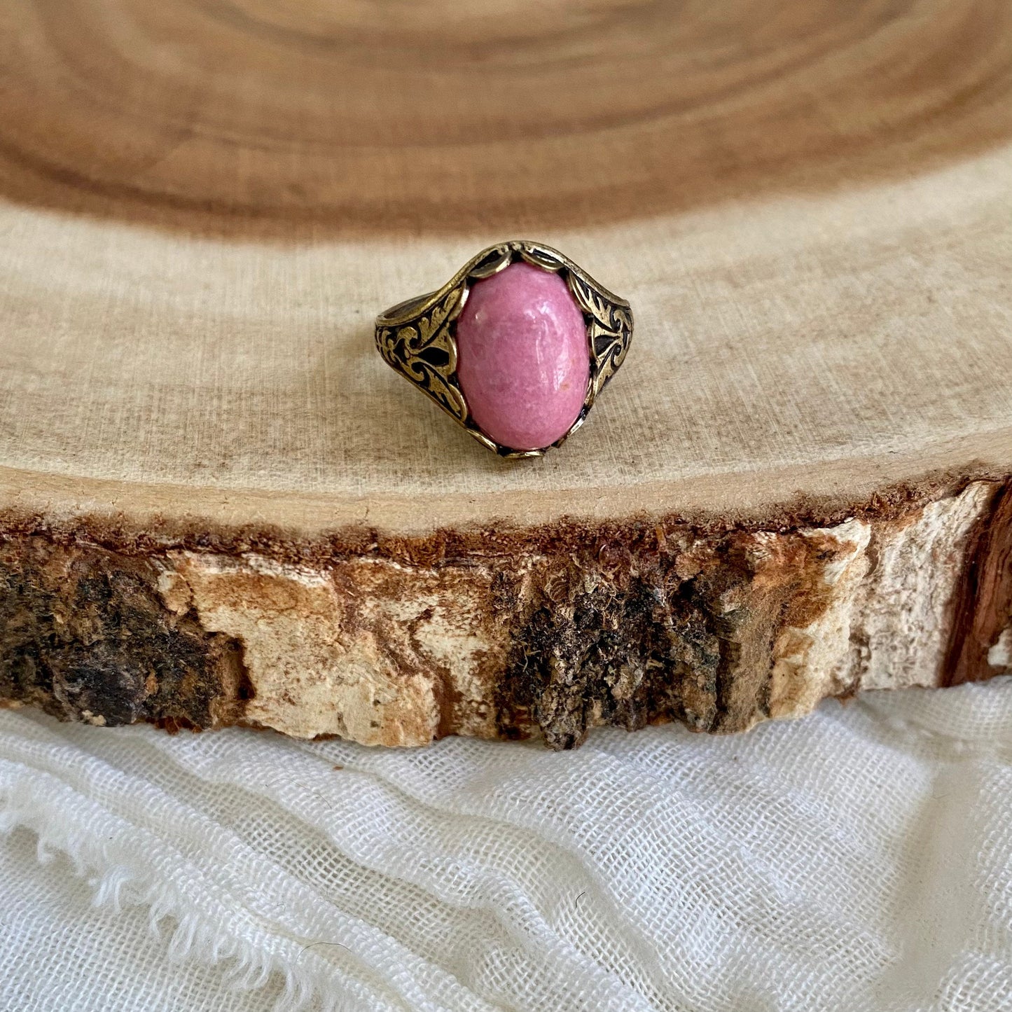 Brass Rhodonite Natural Gemstone Ring