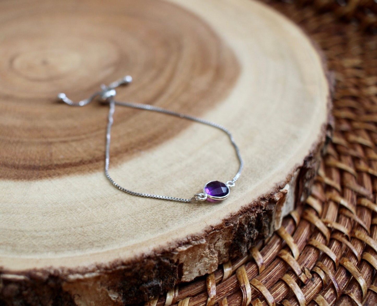 Dainty Amethyst Silver Bracelet