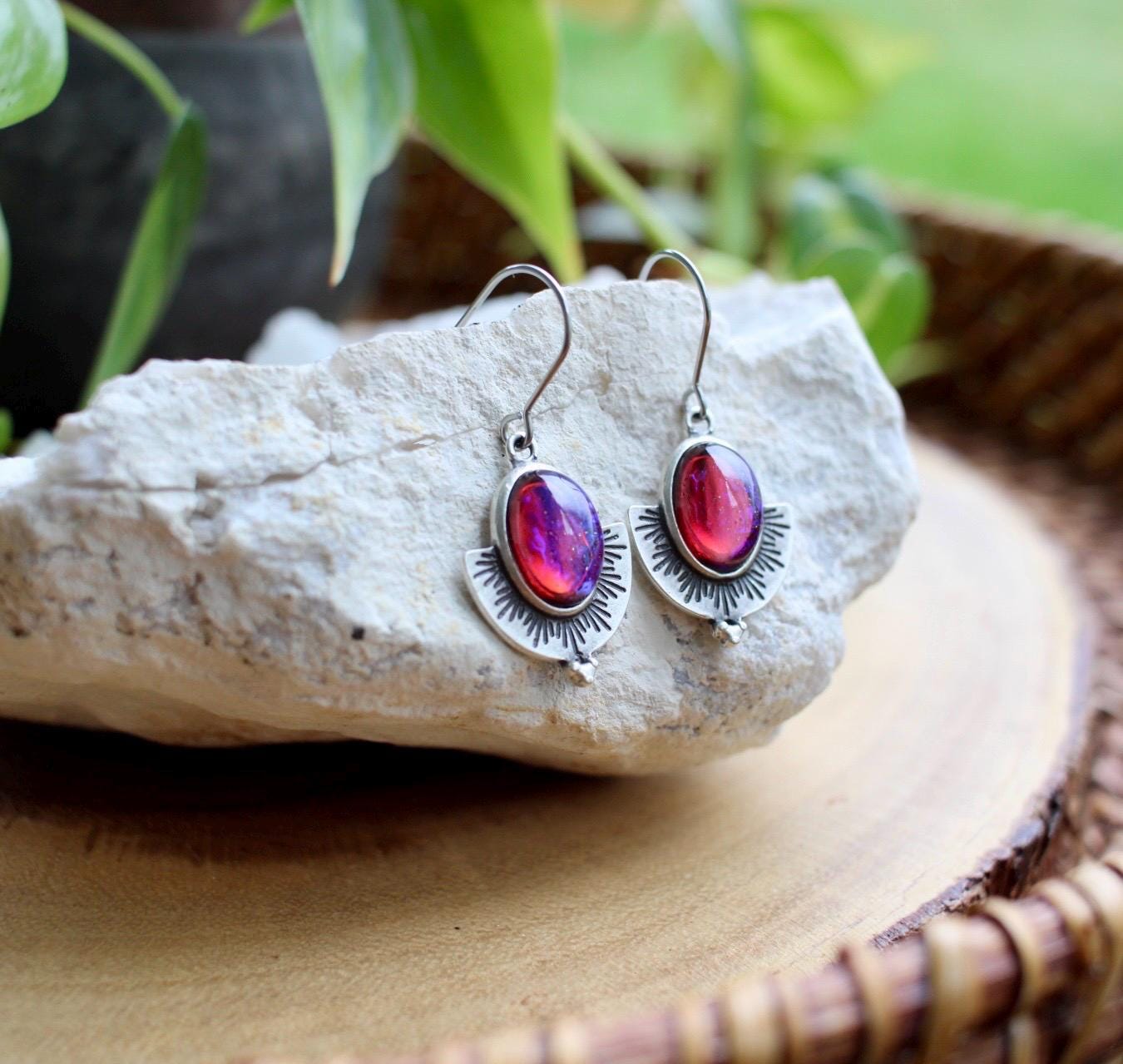 Dragons Breath Glass Fire Opal Dangle Earrings