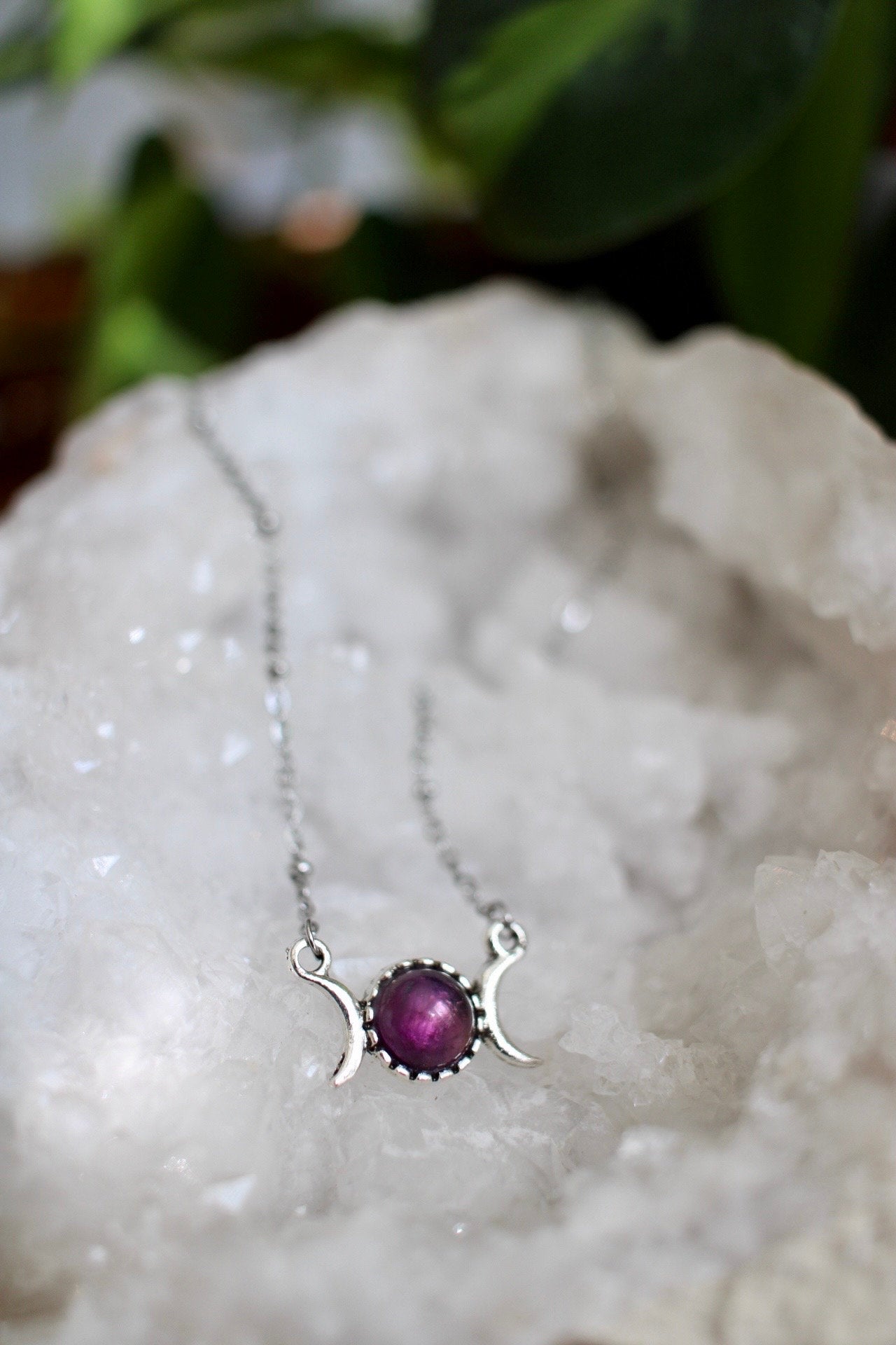 Dainty Triple Moon Amethyst Necklace