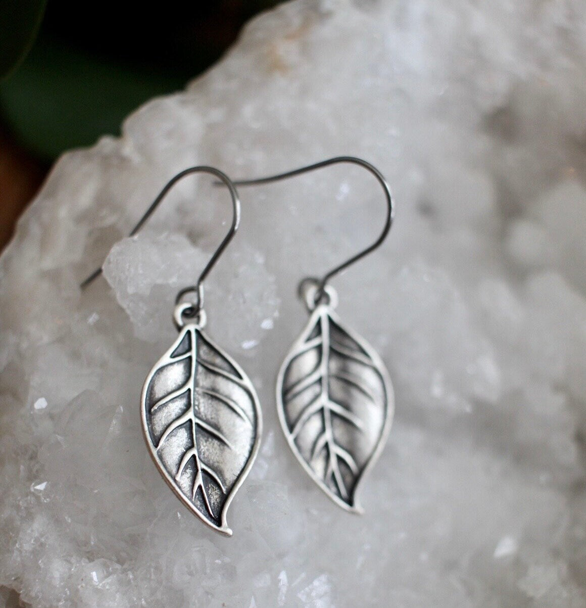 Silver Leaf Dangle Earrings