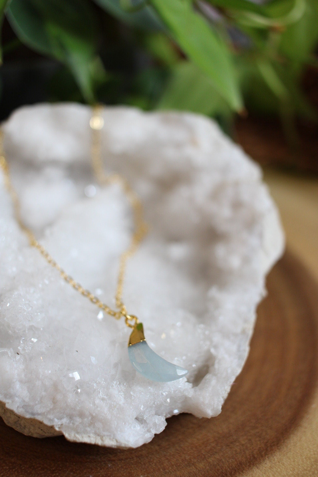 Aquamarine Crystal Moon Necklace