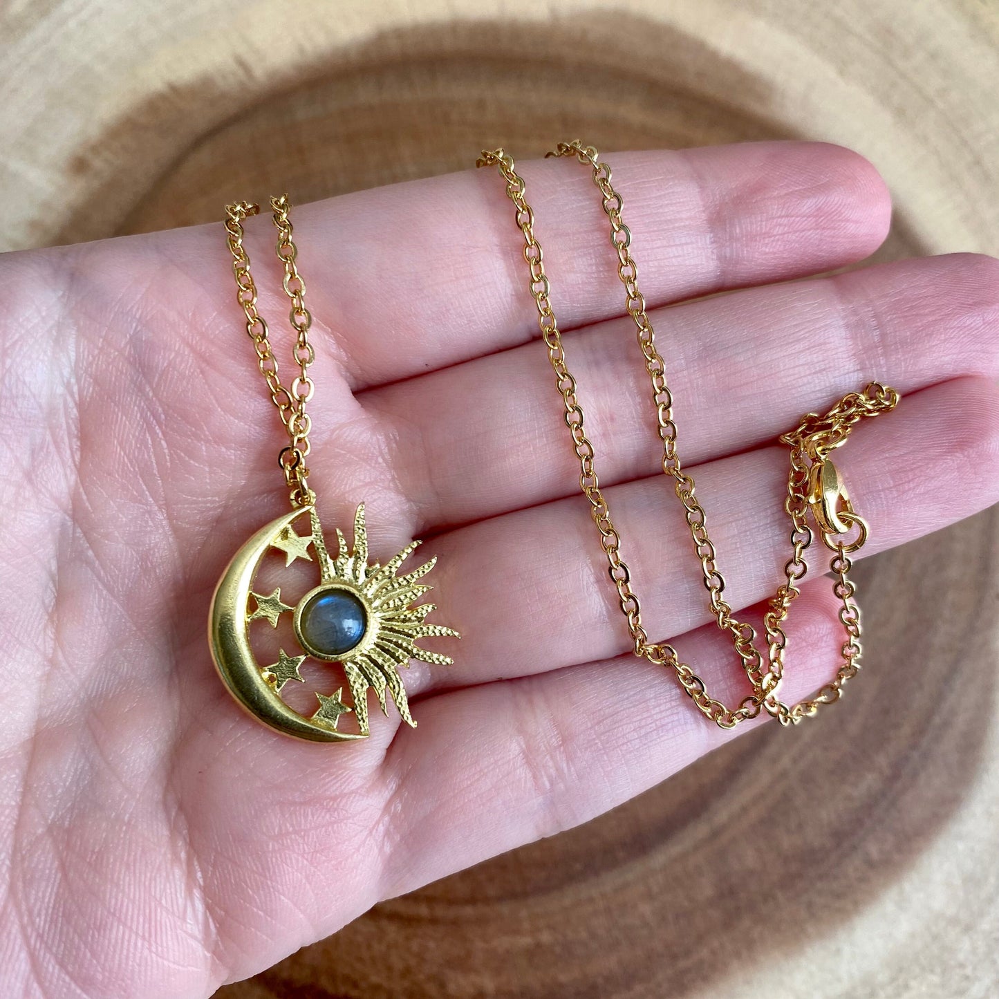 Celestial Sun Moon & Stars Labradorite Necklace
