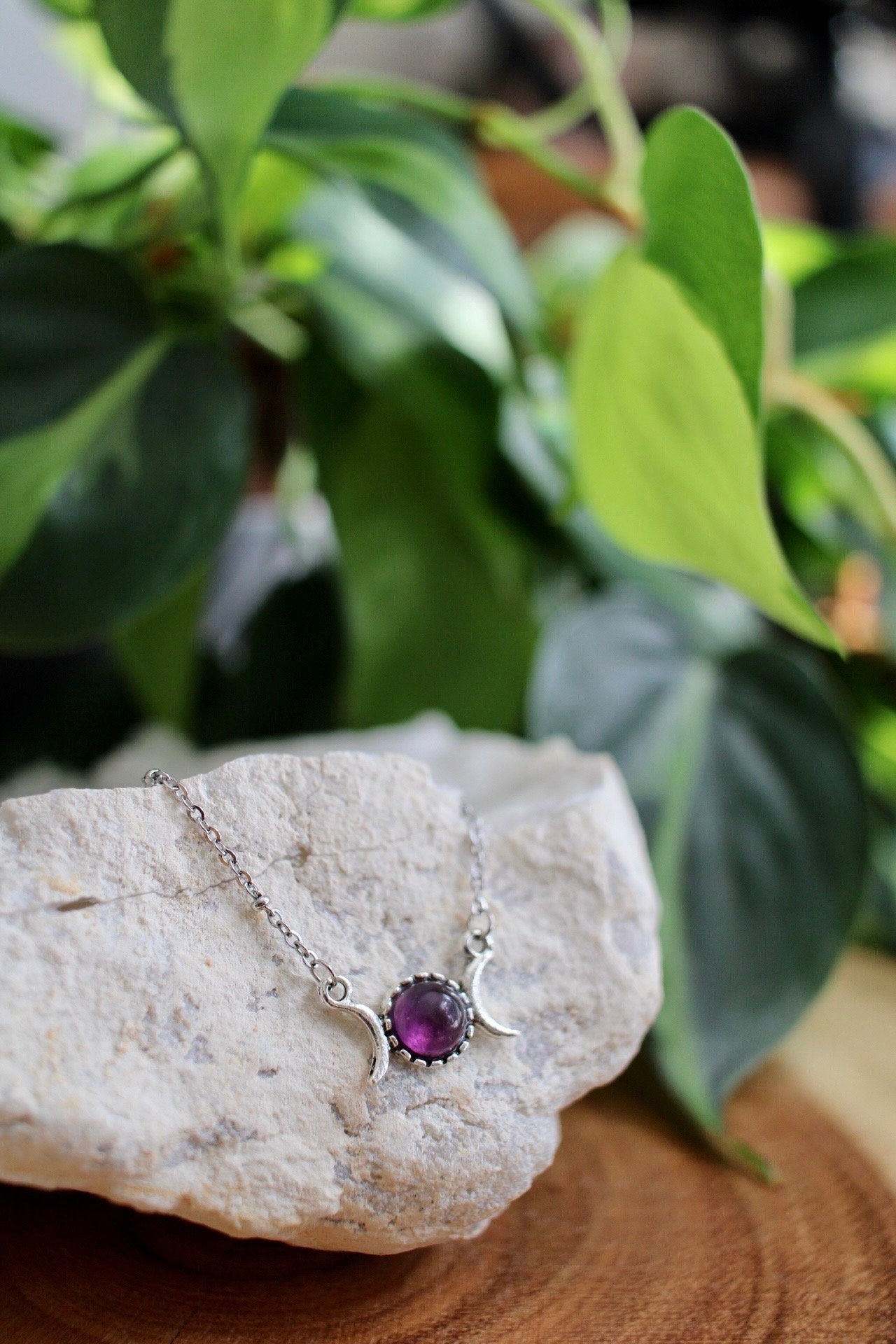 Dainty Triple Moon Amethyst Necklace