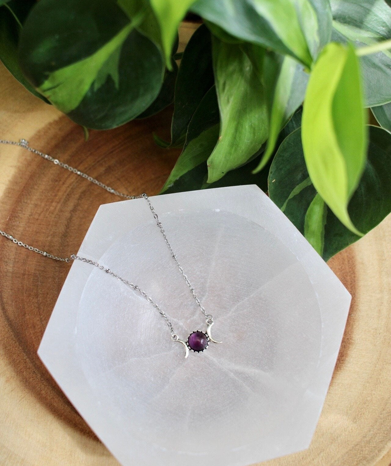 Dainty Triple Moon Amethyst Necklace