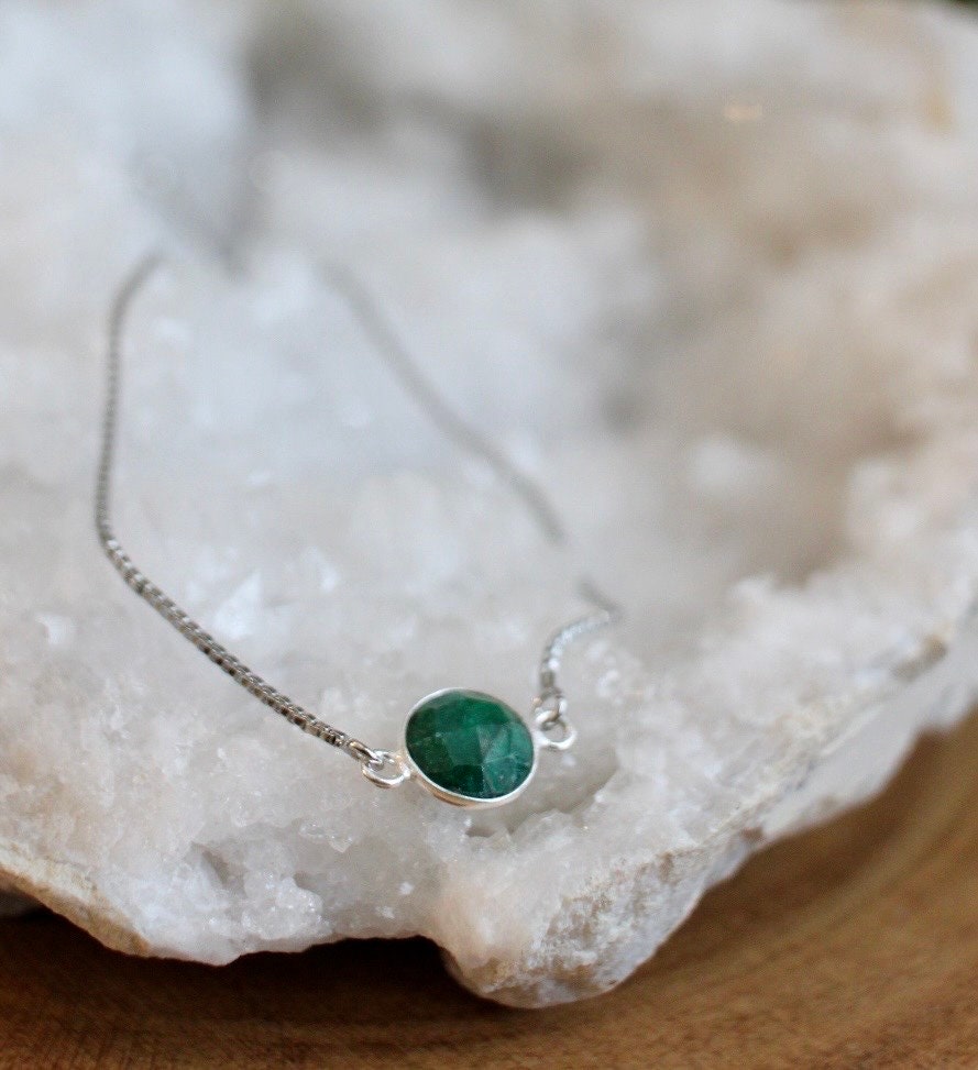 Dainty Silver Emerald Bracelet