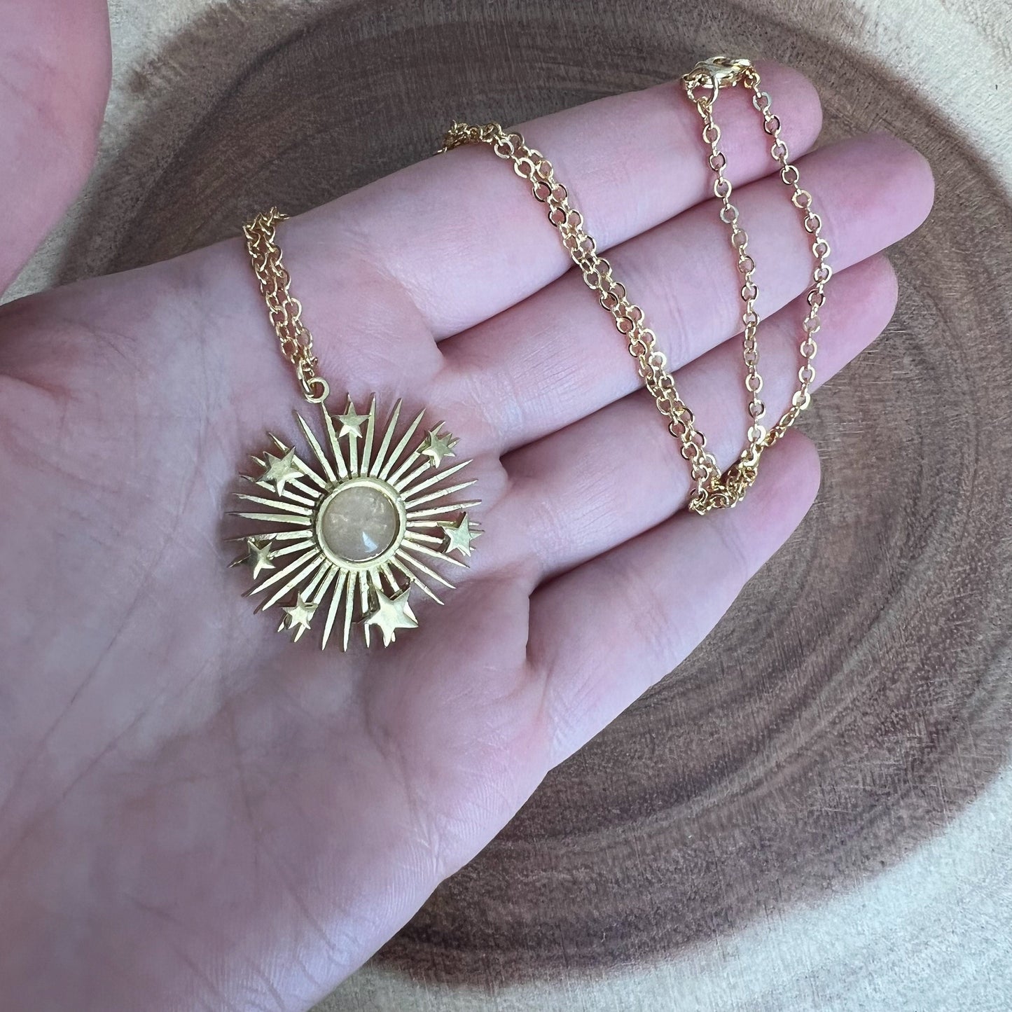 Rose Quartz Sun and Stars Celestial Necklace