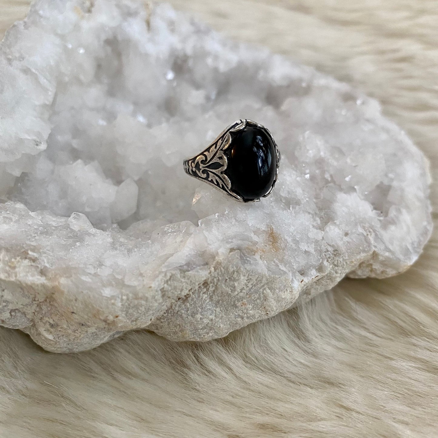 Black Onyx Ring, Protection Stone Ring, Gothic Jewelry, Gift for Girlfriend