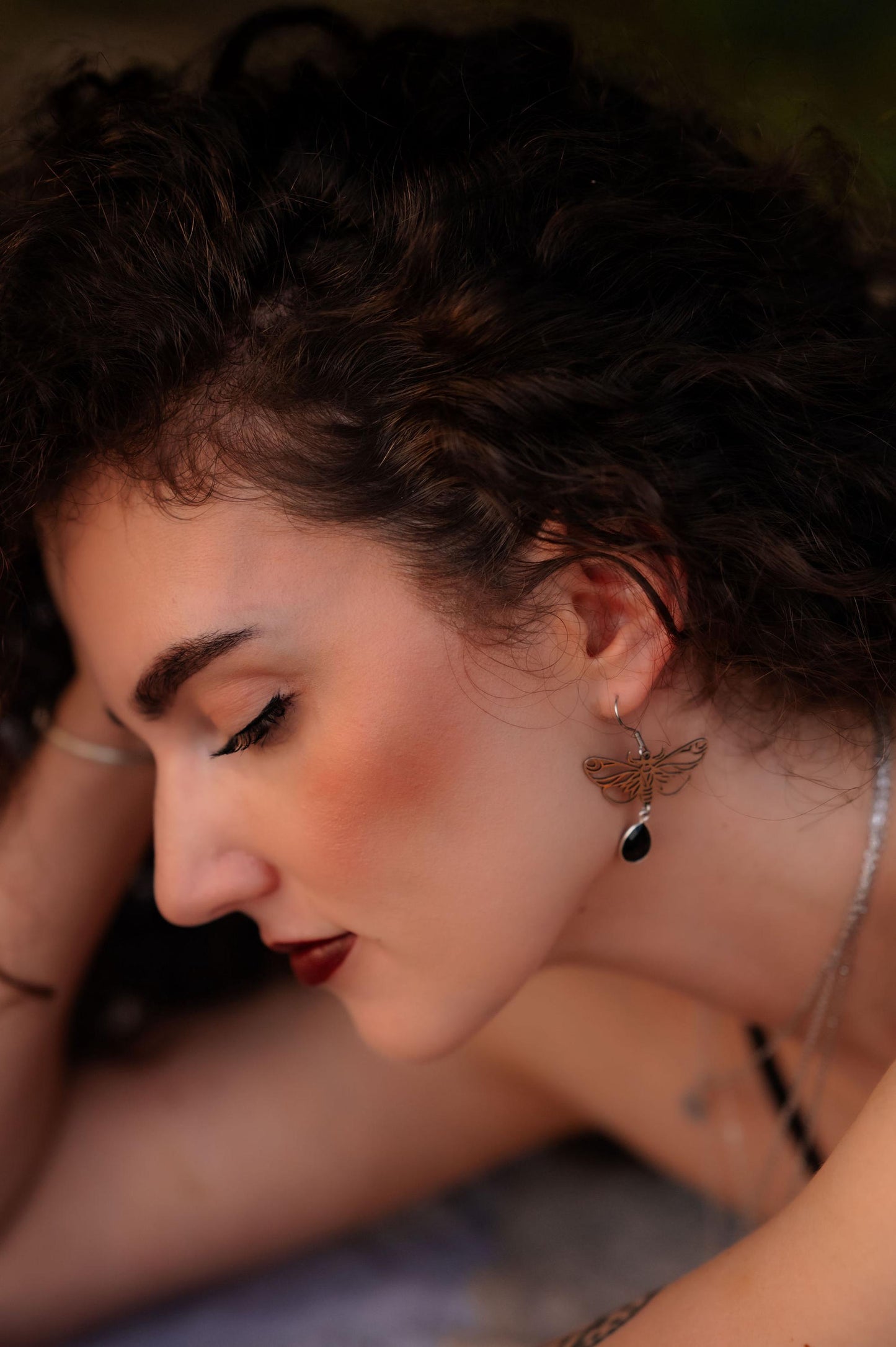 Black Onyx Moth Earrings