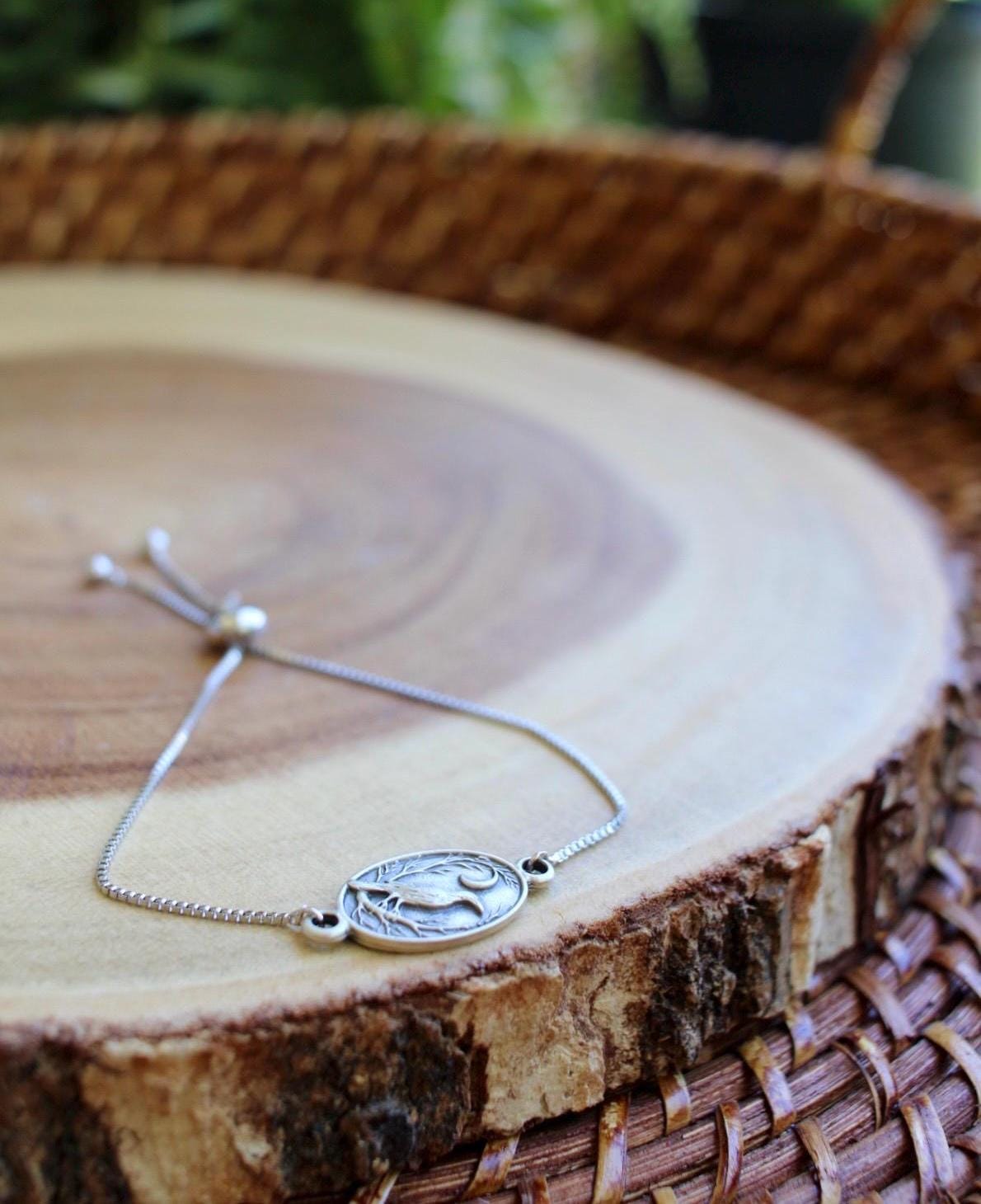 Raven and Moon Silver Bracelet