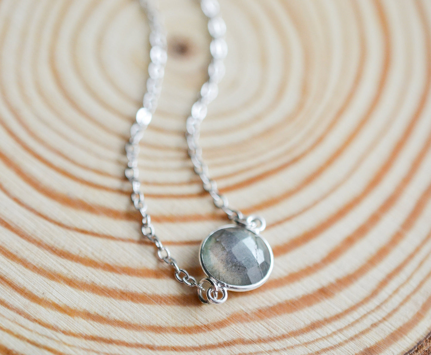 Dainty Labradorite Silver Choker Necklace