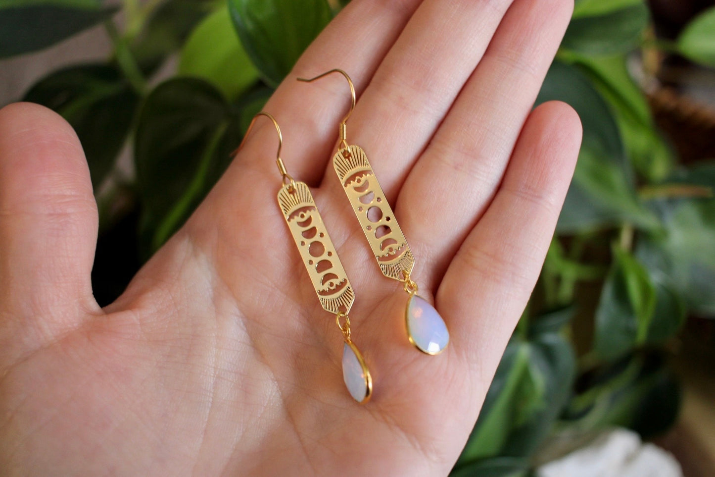 Moon Phase Opalite Dangle Earrings