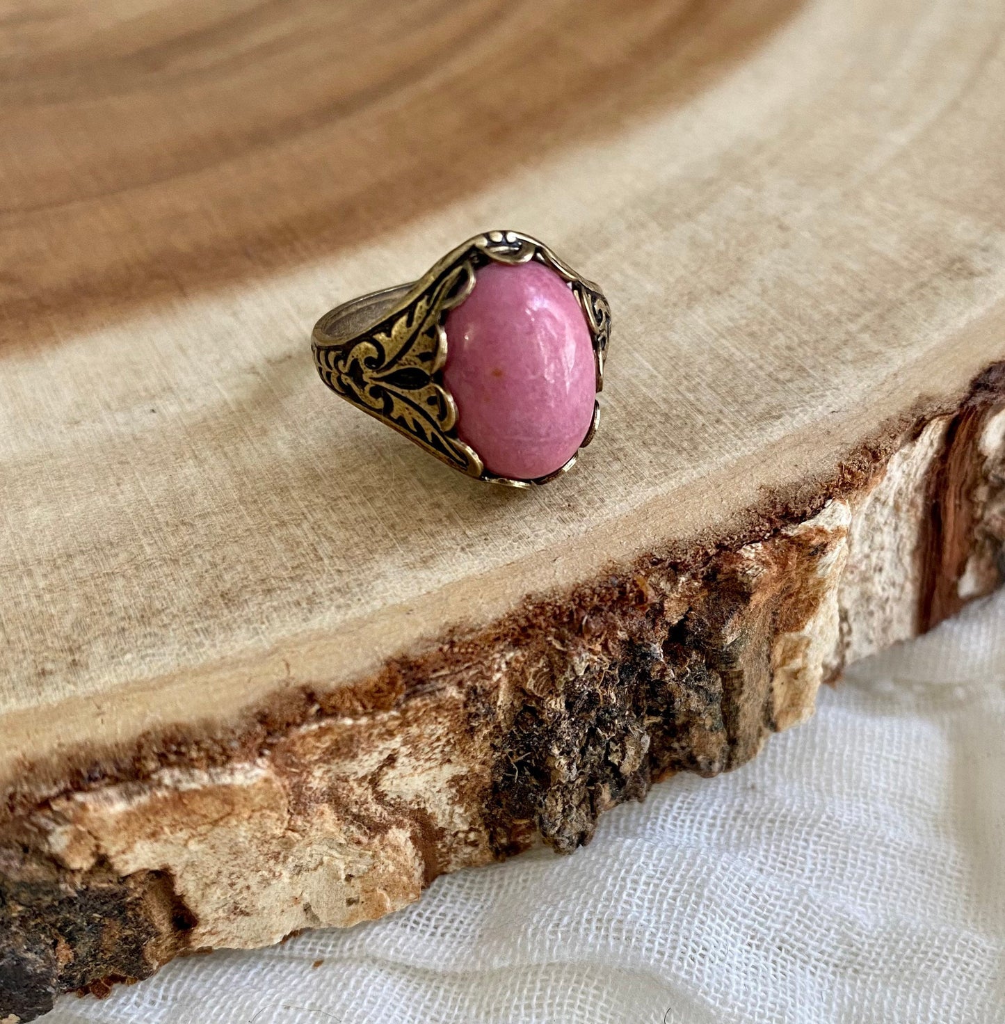 Brass Rhodonite Natural Gemstone Ring