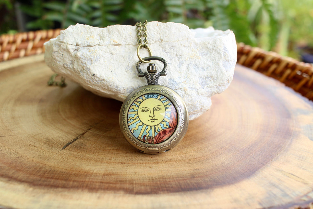 Sun Tarot Pocket Watch Necklace