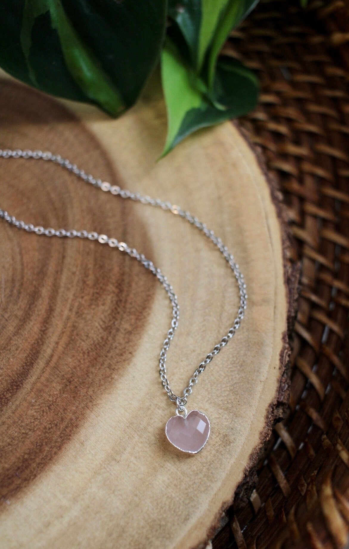 Rose Quartz Crystal Heart Necklace