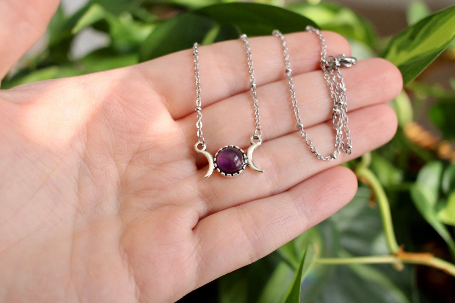 Dainty Triple Moon Amethyst Necklace