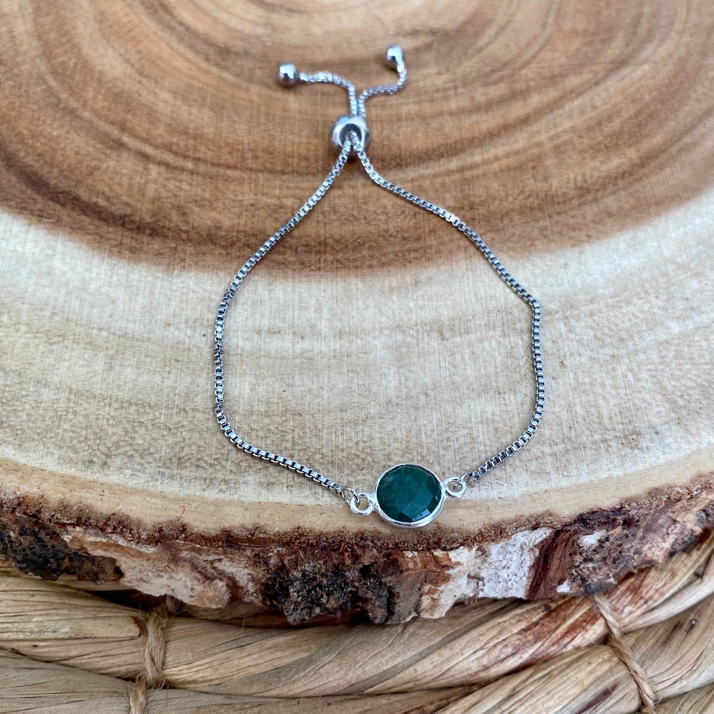 Dainty Silver Emerald Bracelet