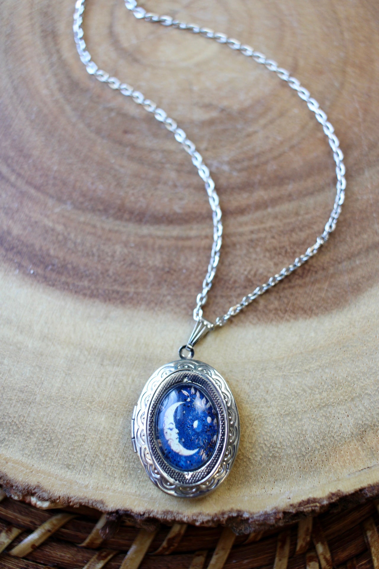 Crescent Moon Photo Locket Necklace