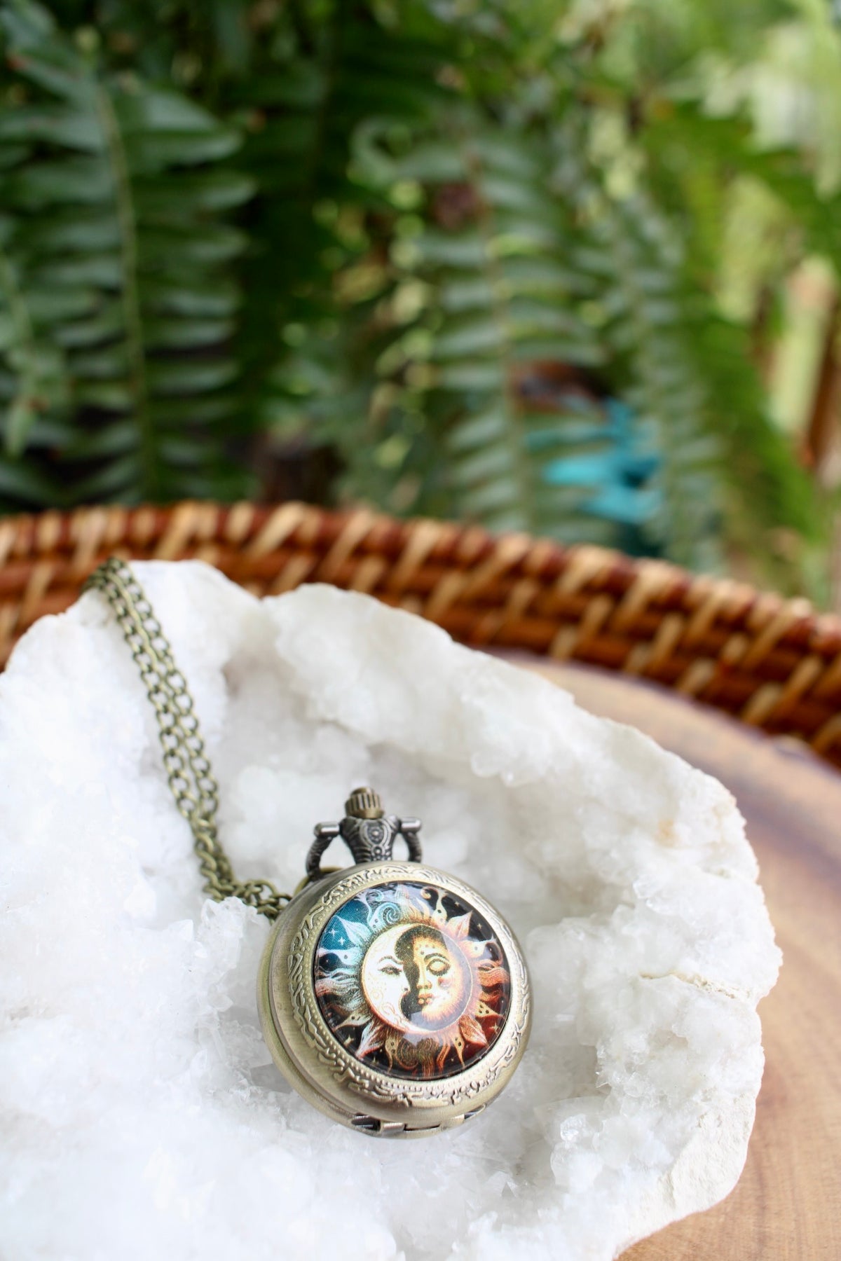 Sun and Moon Phase Pocket Watch Necklace