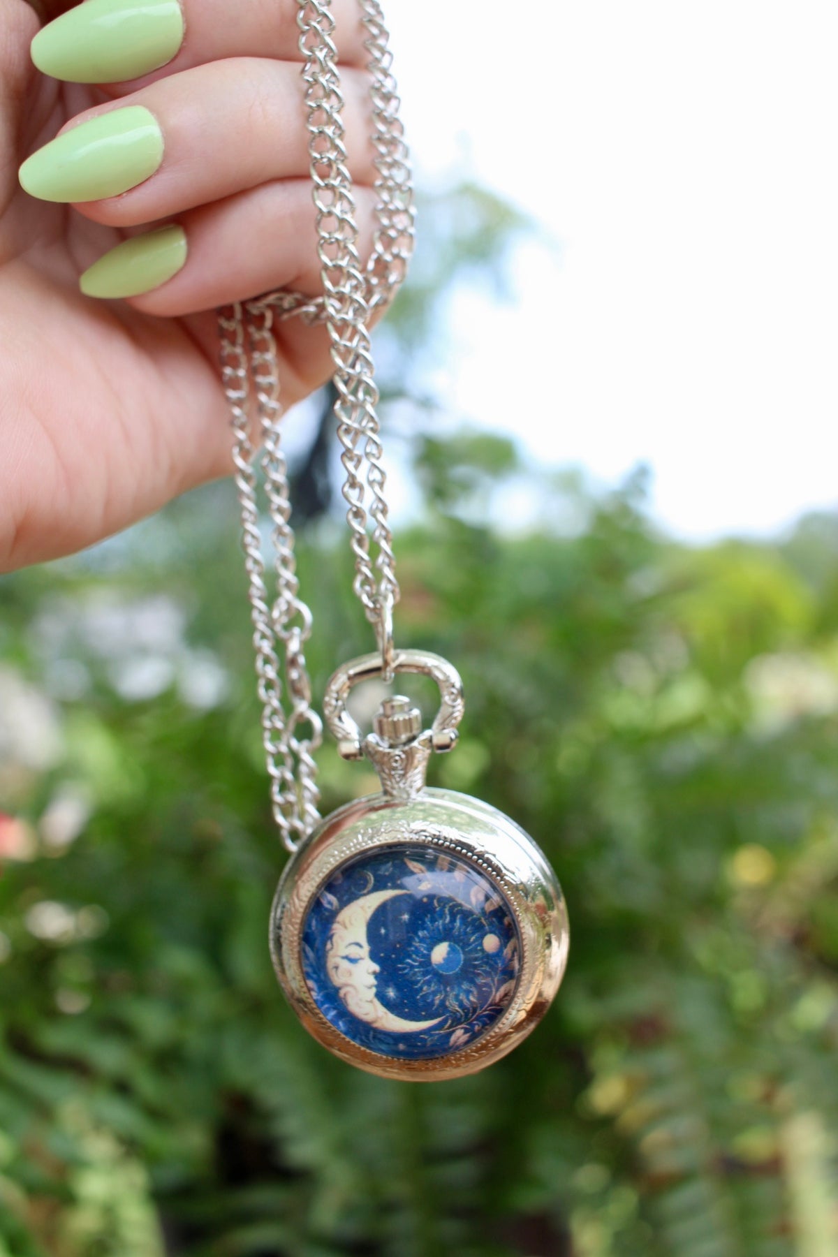Crescent Moon Pocket Watch Necklace