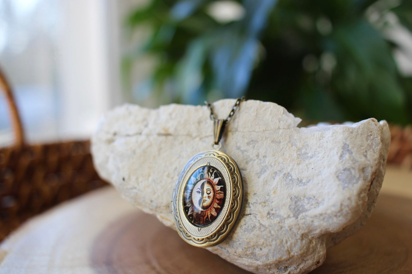Sun & Moon Face Locket Necklace