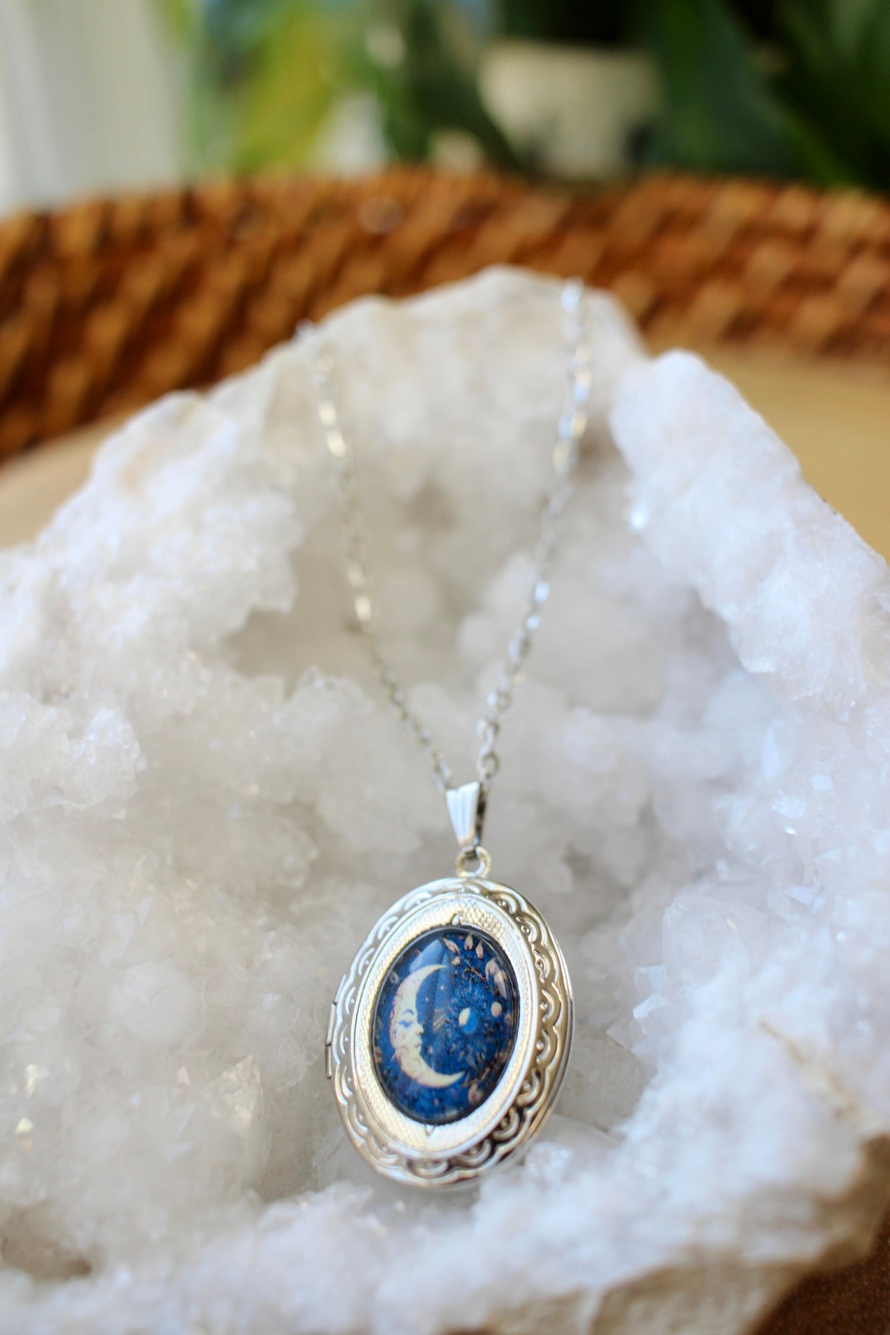 Crescent Moon Photo Locket Necklace