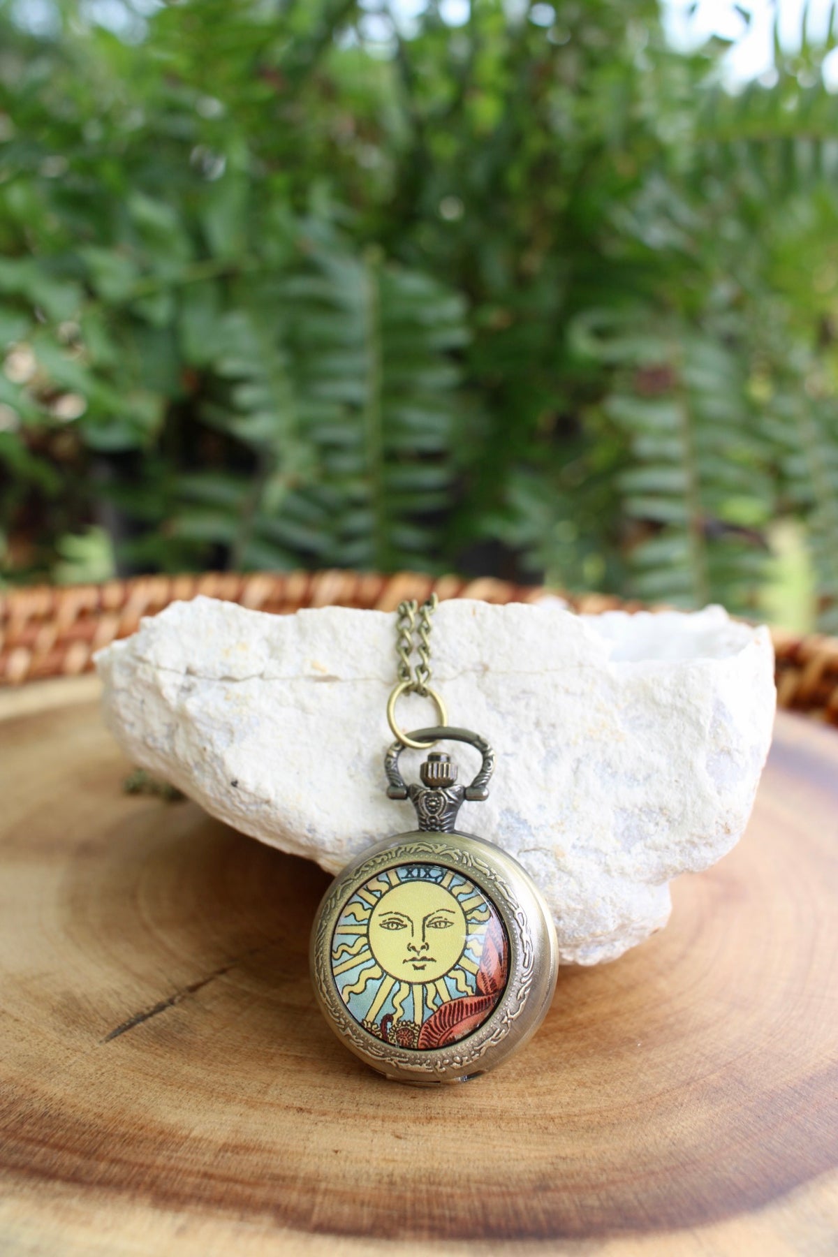 Sun Tarot Pocket Watch Necklace