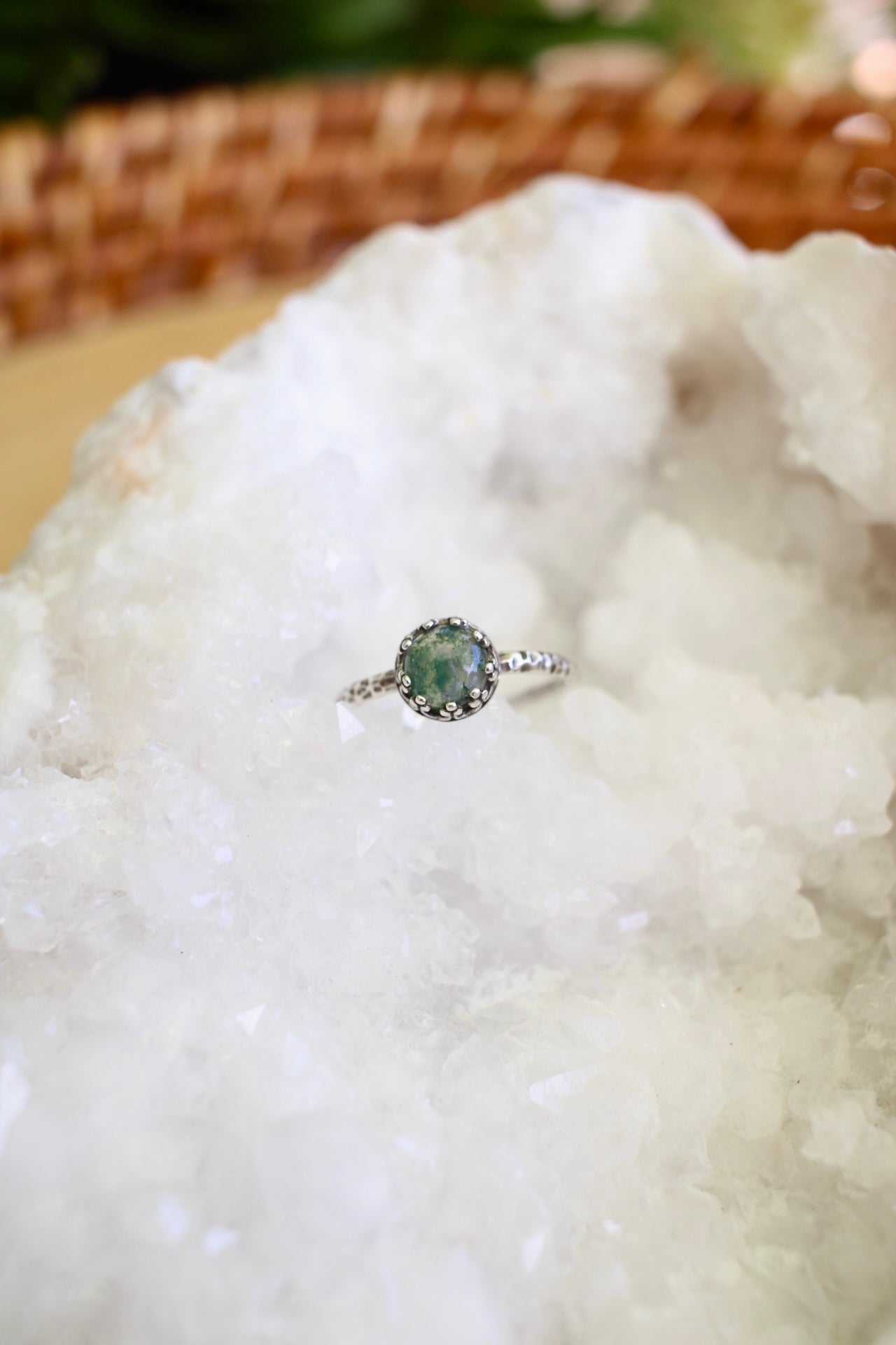 Dainty Moss Agate Ring