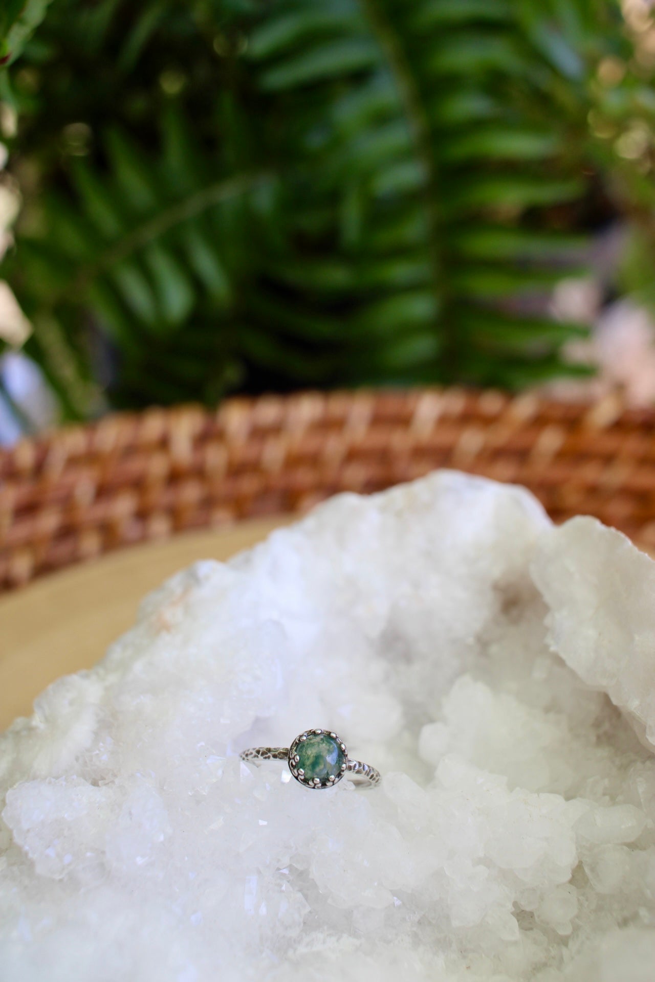 Dainty Moss Agate Ring