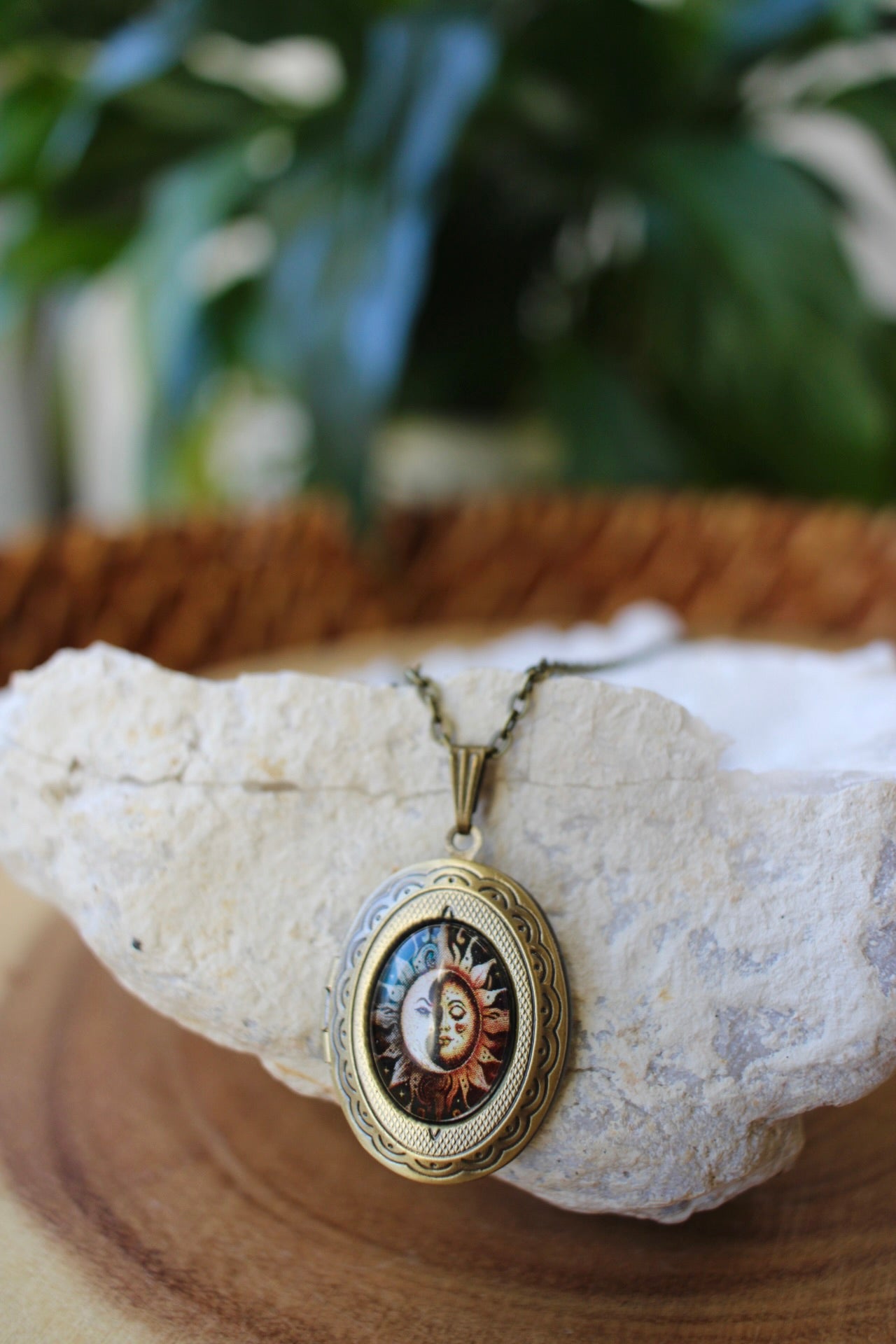 Sun & Moon Face Locket Necklace