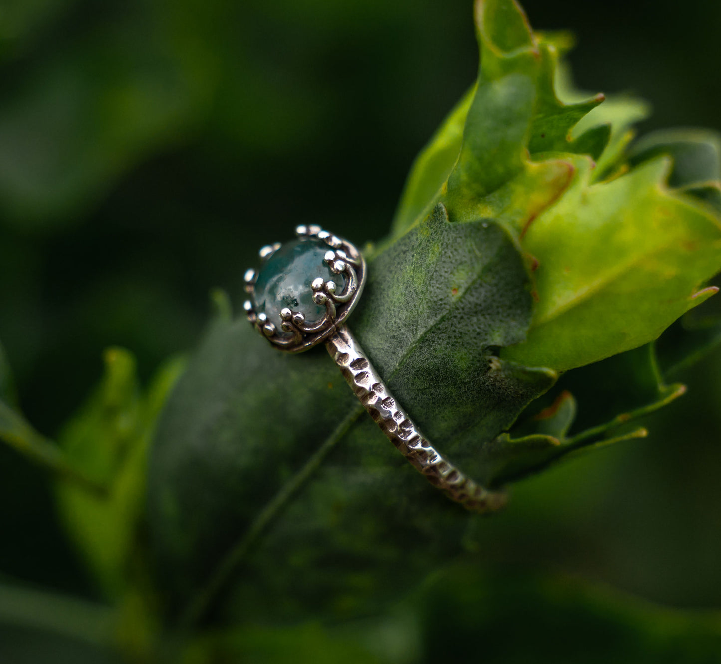 Dainty Moss Agate Ring