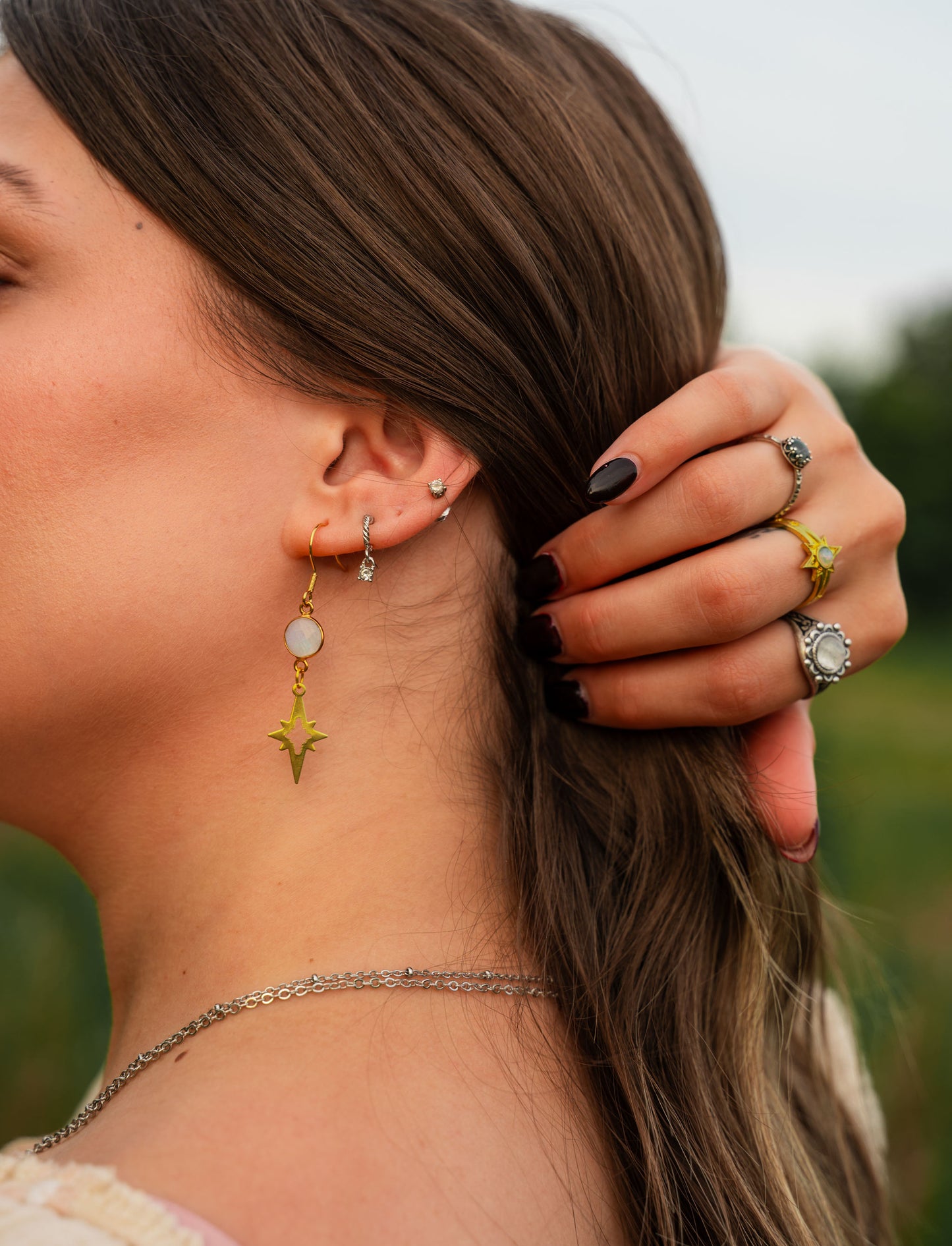 Rainbow Moonstone Polaris Dangle Earrings