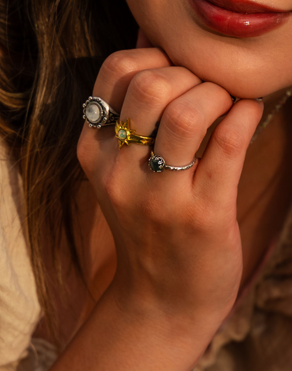 Dainty Moss Agate Ring