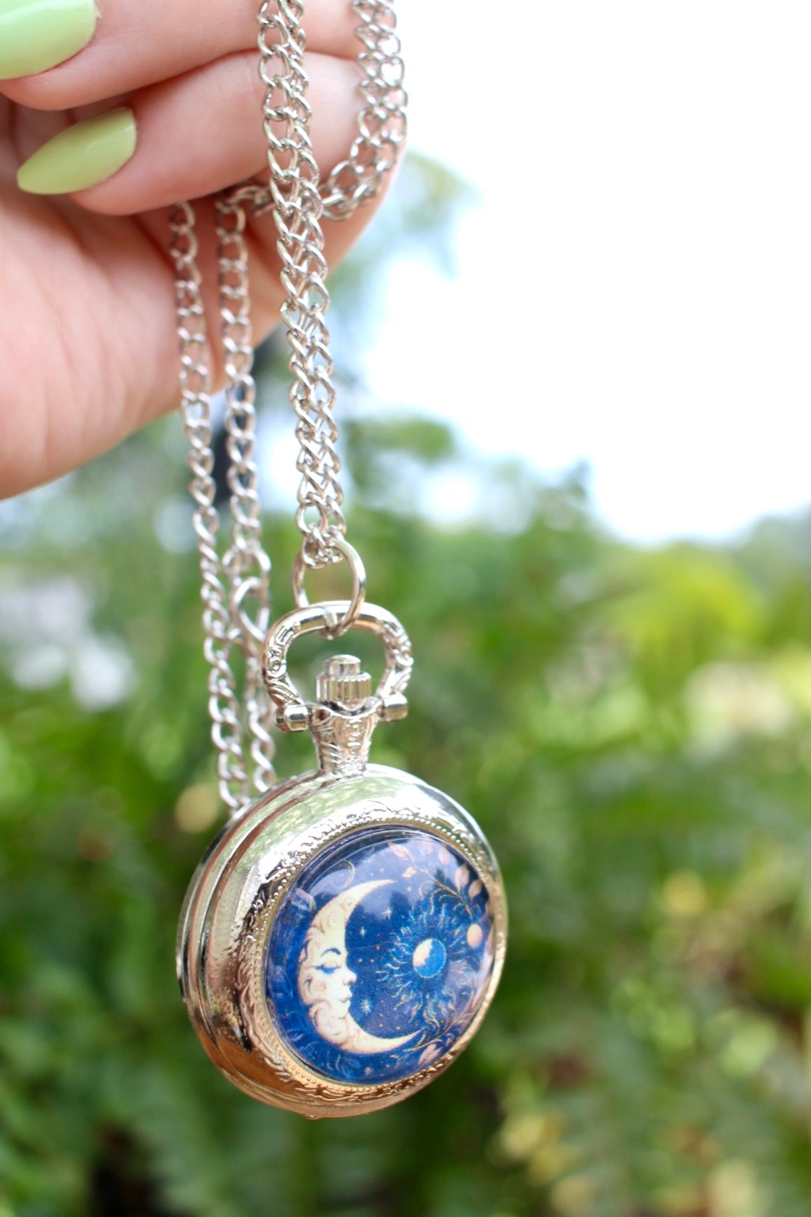 Crescent Moon Pocket Watch Necklace
