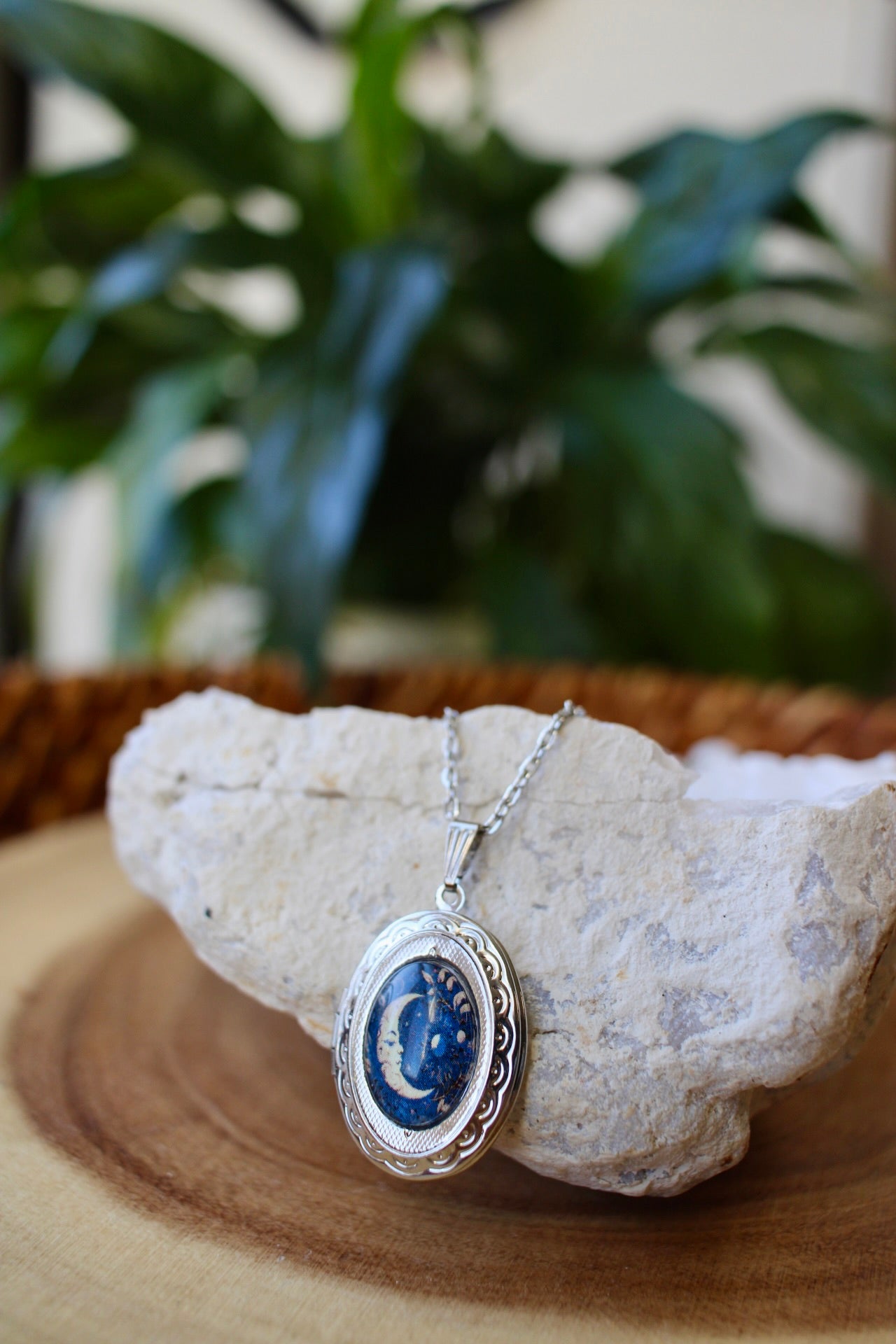 Crescent Moon Photo Locket Necklace