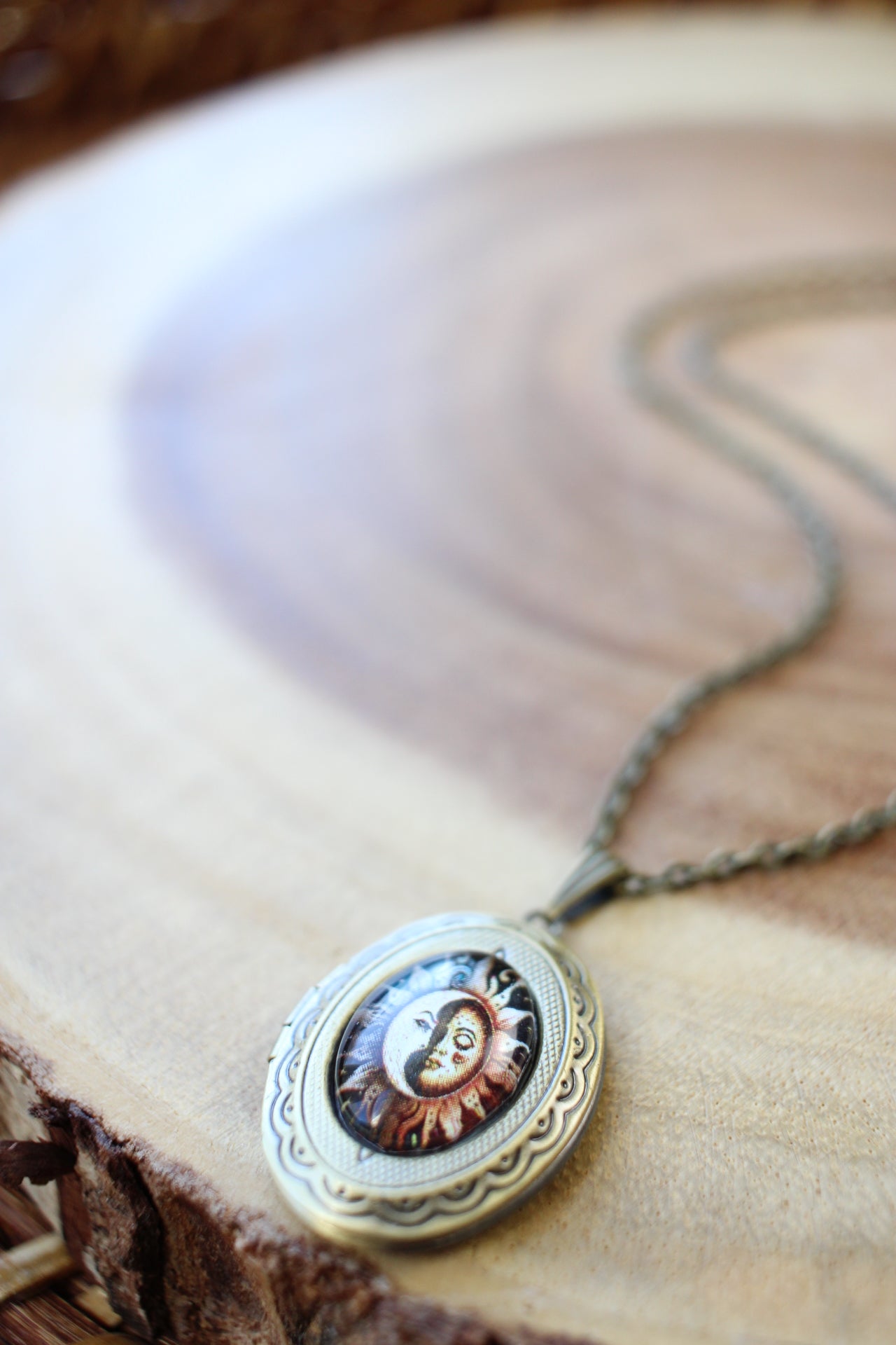Sun & Moon Face Locket Necklace