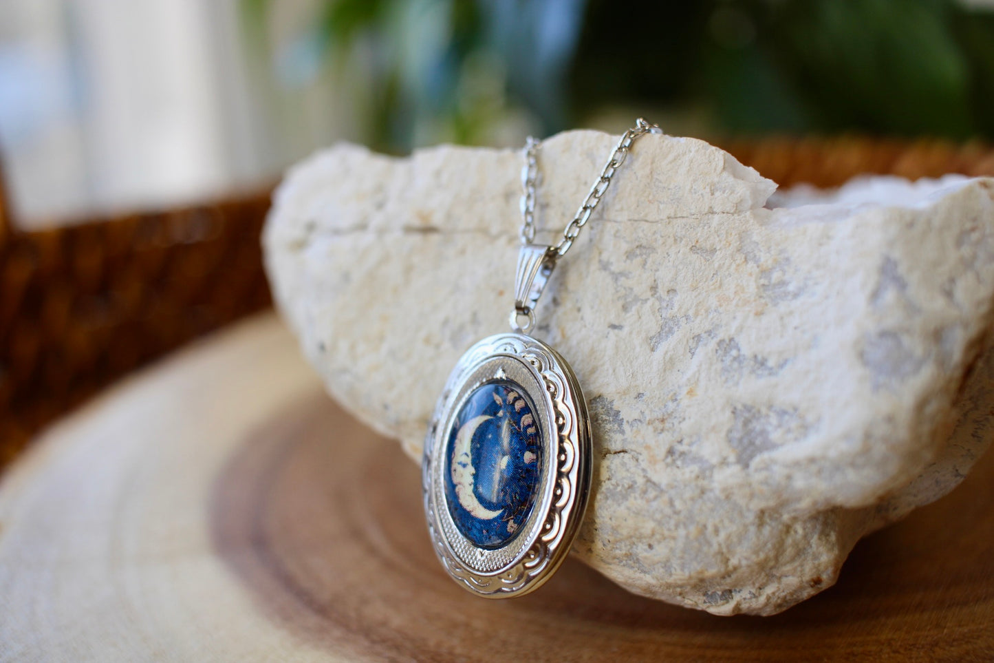 Crescent Moon Photo Locket Necklace