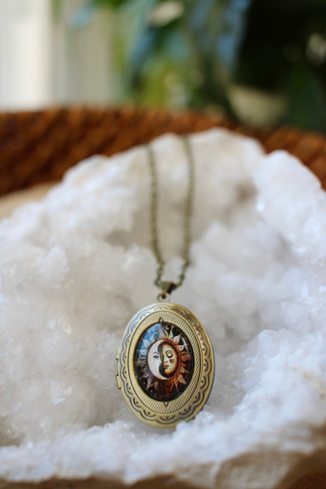 Sun & Moon Face Locket Necklace