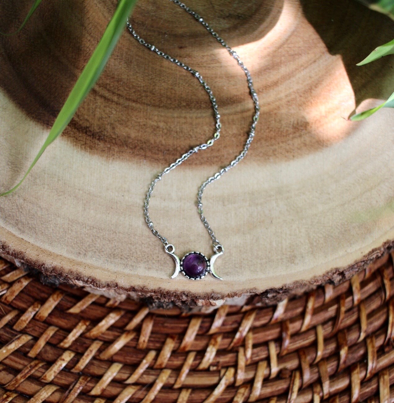 Dainty Triple Moon Amethyst Necklace