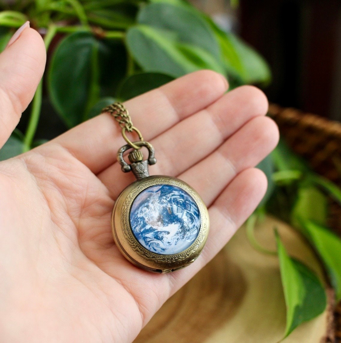 Earth Pocket Watch Necklace
